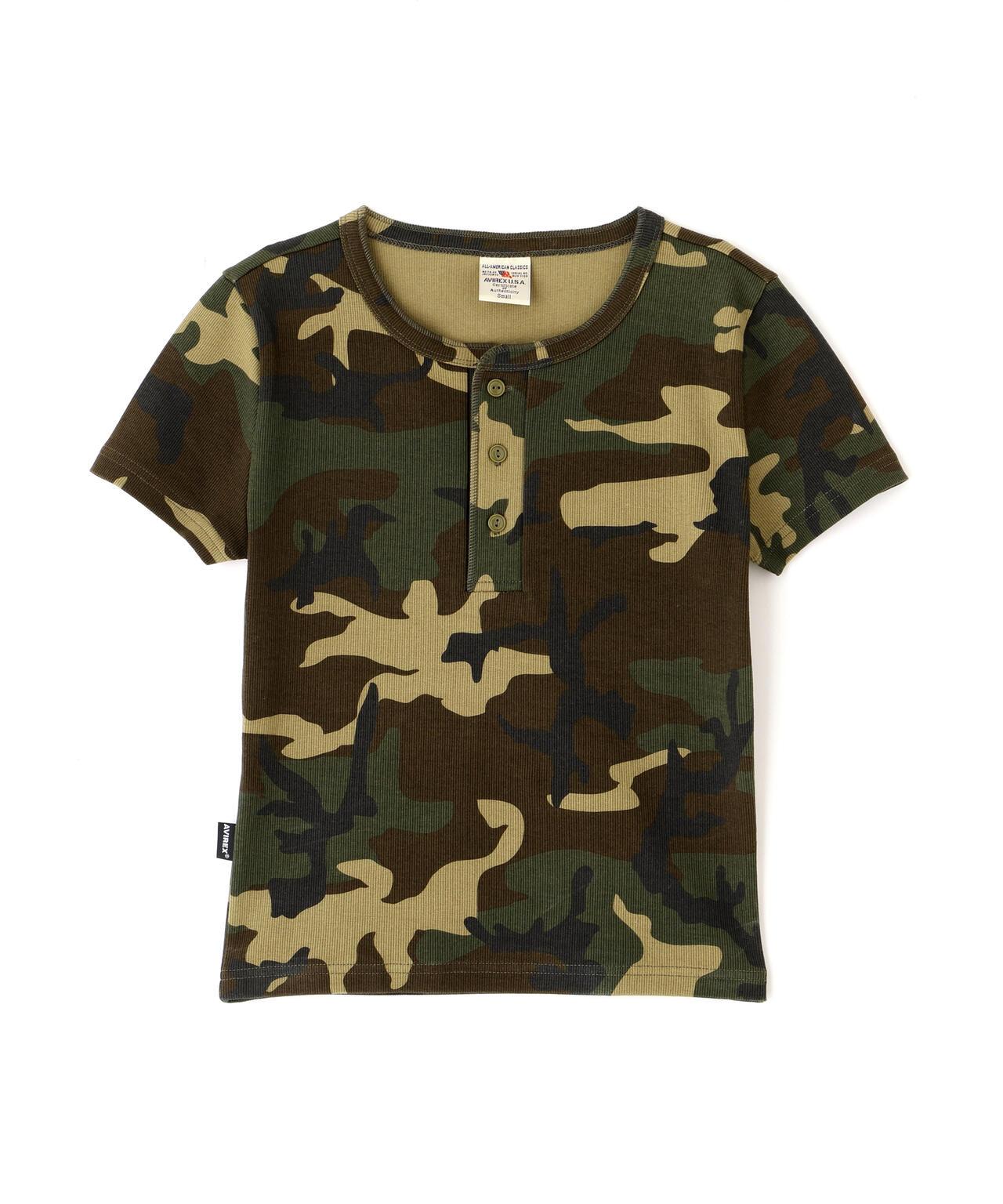 DAILY WOMAN RIB CAMO S/S HENLEY NECK T-SHIRT