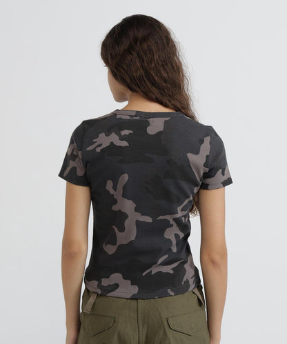 DAILY WOMAN RIB CAMO S/S HENLEY NECK T-SHIRT