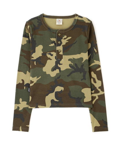 DAILY WOMAN RIB CAMO L/S HENLEY NECK T-SHIRT