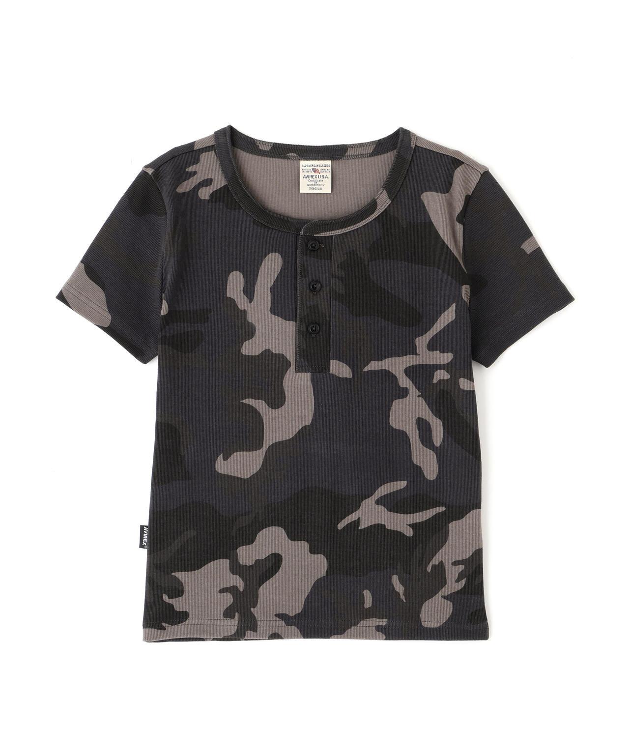 DAILY WOMAN RIB CAMO S/S HENLEY NECK T-SHIRT