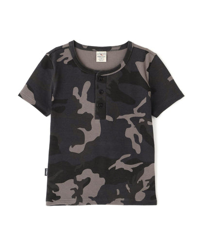 DAILY WOMAN RIB CAMO S/S HENLEY NECK T-SHIRT