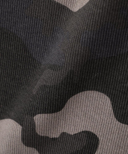 DAILY WOMAN RIB CAMO S/S HENLEY NECK T-SHIRT