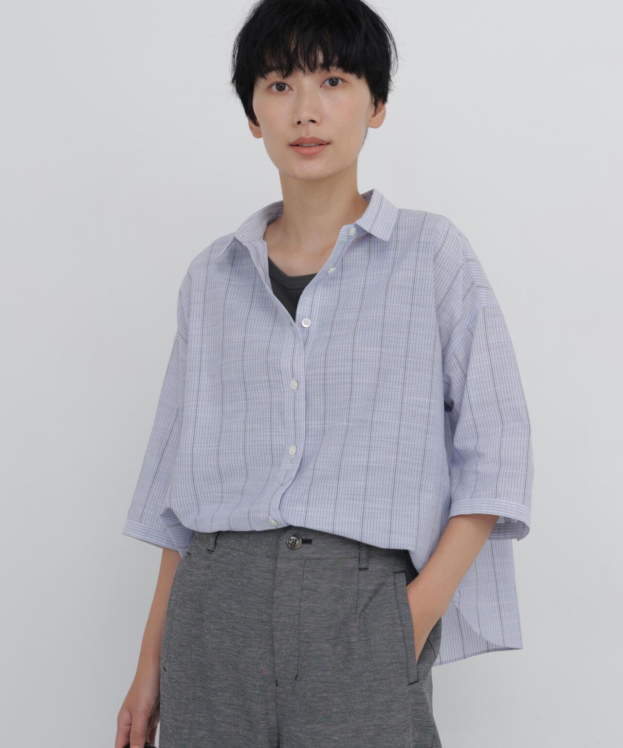 清涼麵料 格紋條紋 府綢迷你領襯衫