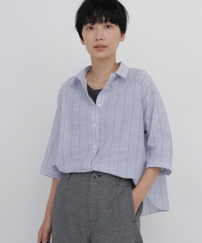 清涼麵料 格紋條紋 府綢迷你領襯衫