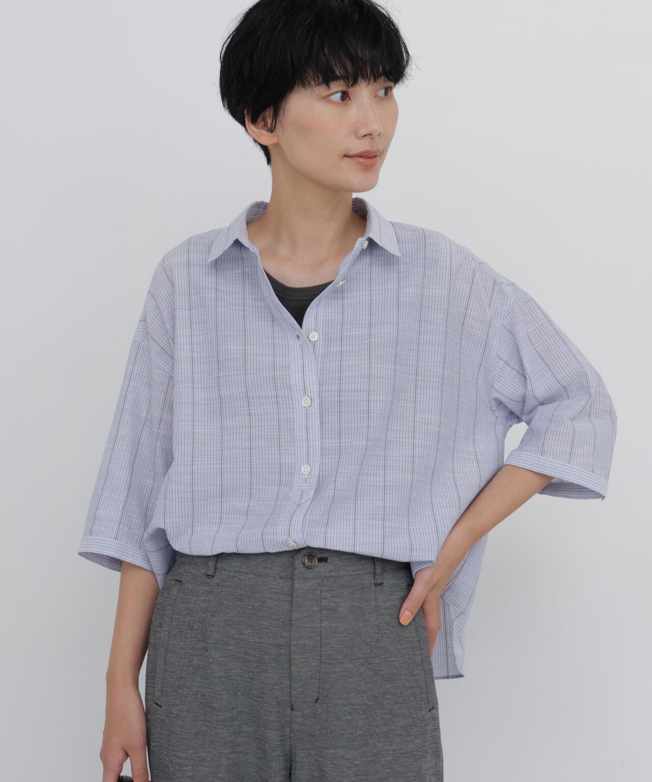 清涼麵料 格紋條紋 府綢迷你領襯衫