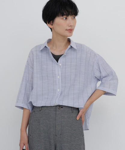 清涼麵料 格紋條紋 府綢迷你領襯衫