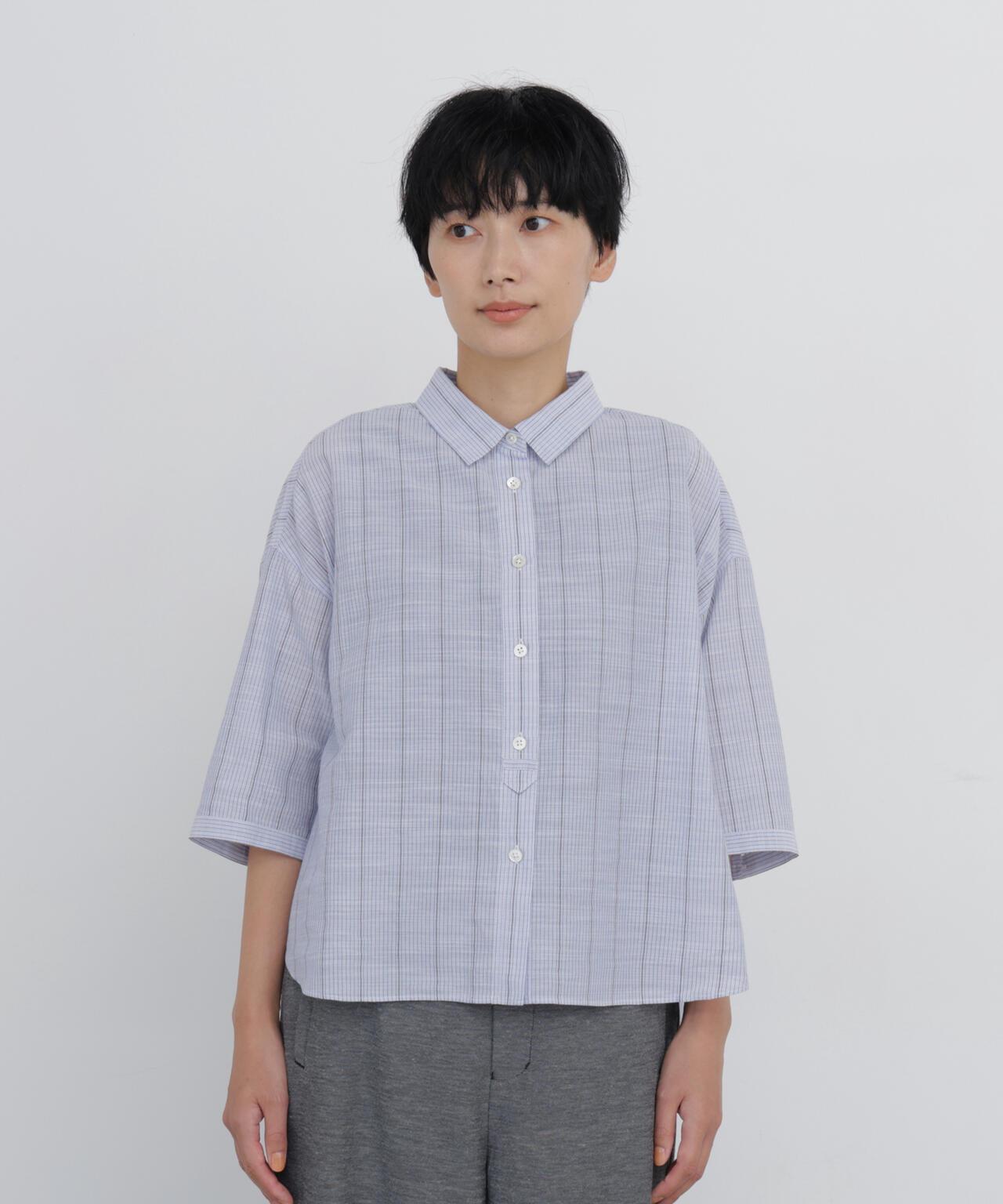 清涼麵料 格紋條紋 府綢迷你領襯衫