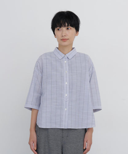清涼麵料 格紋條紋 府綢迷你領襯衫