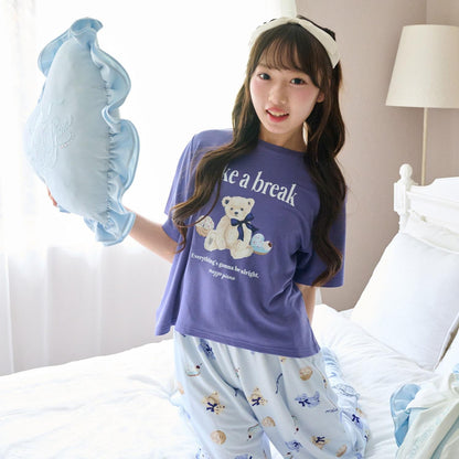 接觸冷感 撞色圖案 家居服套裝