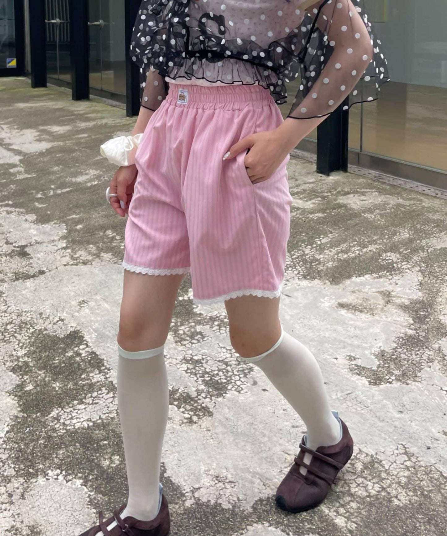 HELLO.SANFRANCISCO 蕾絲條紋短褲