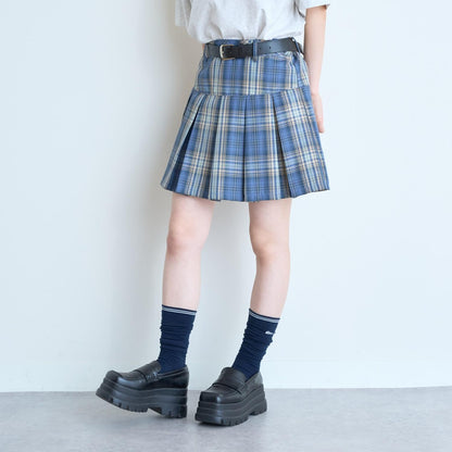 易打理 格紋百褶半身裙 帶腰帶