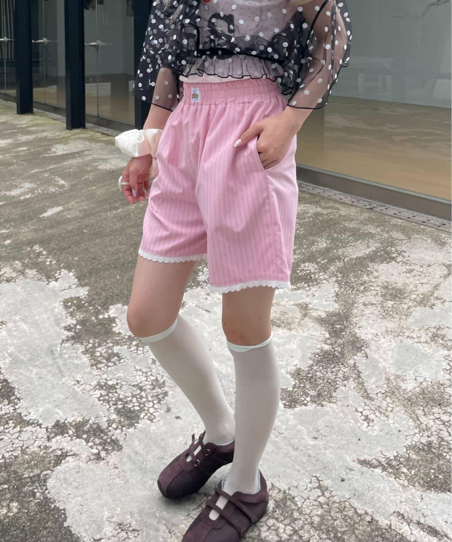 HELLO.SANFRANCISCO 蕾絲條紋短褲