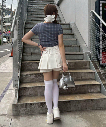 【continuer】抽繩蕾絲綁帶羅紋上衣