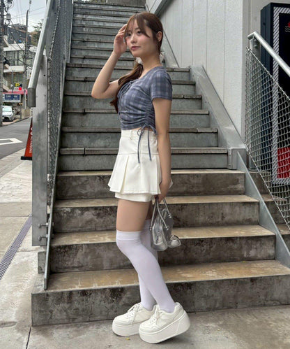 【continuer】抽繩蕾絲綁帶羅紋上衣