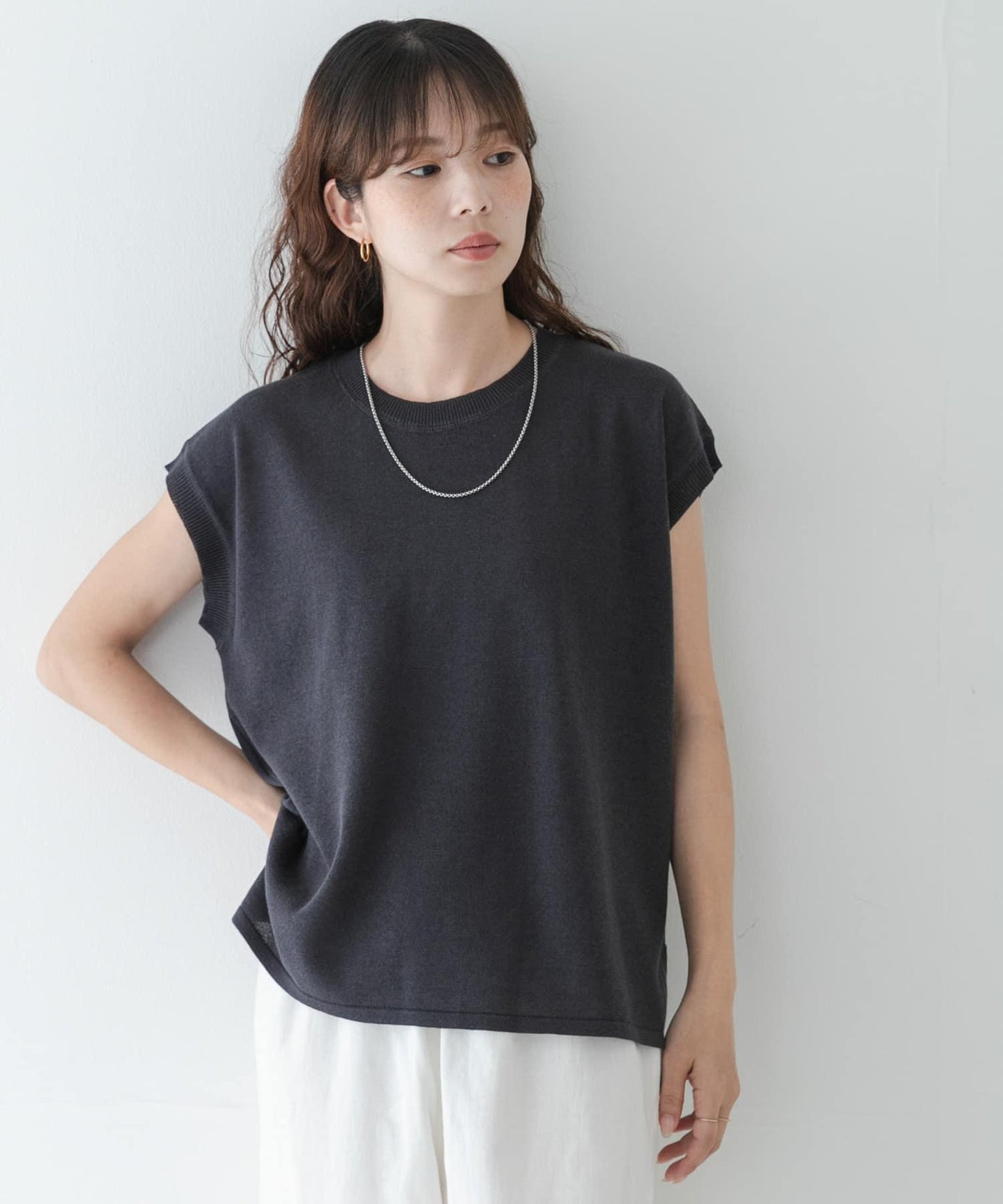 亞麻感法式袖夏季針織套頭衫