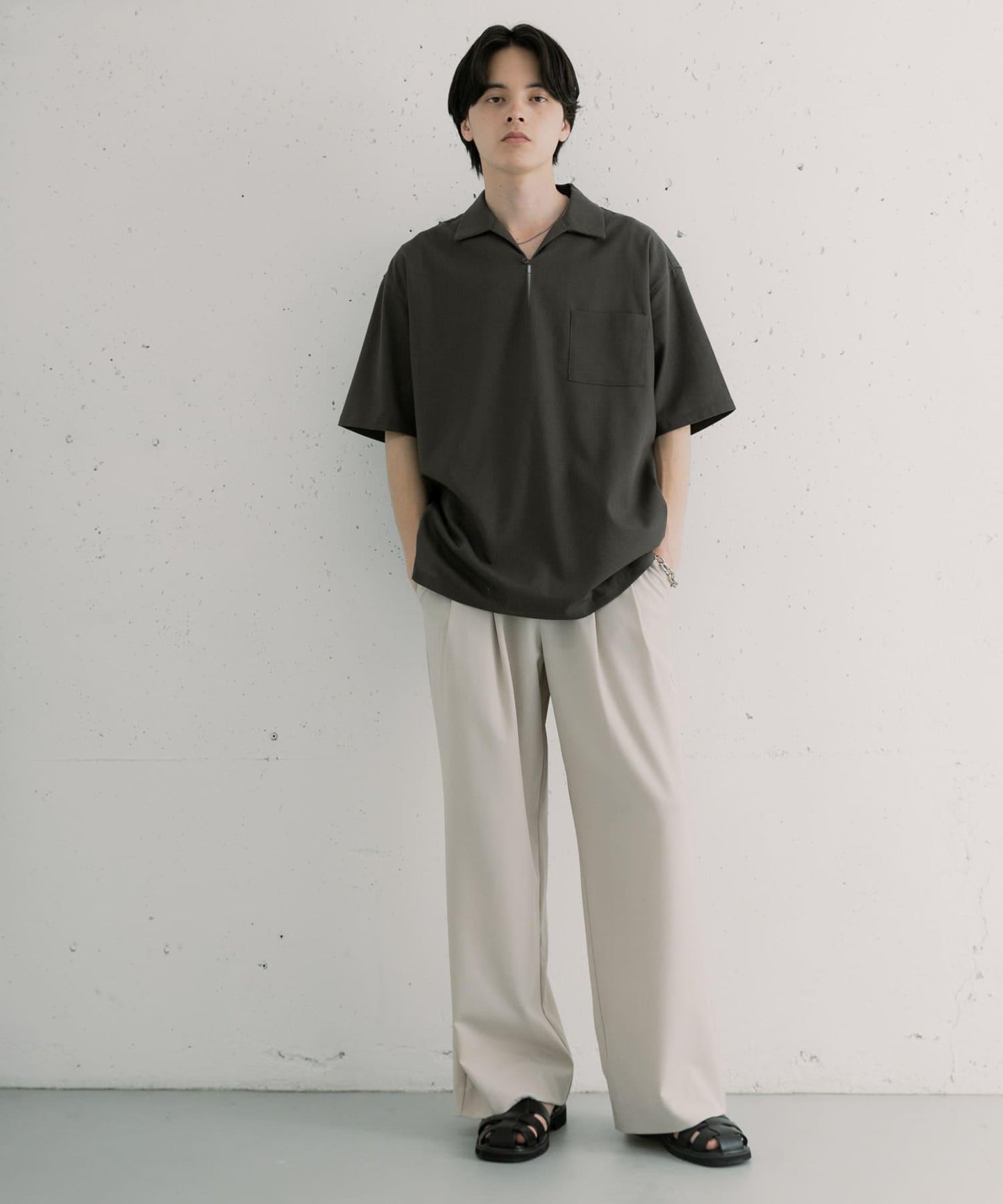 亞麻混紡套頭短袖襯衫
