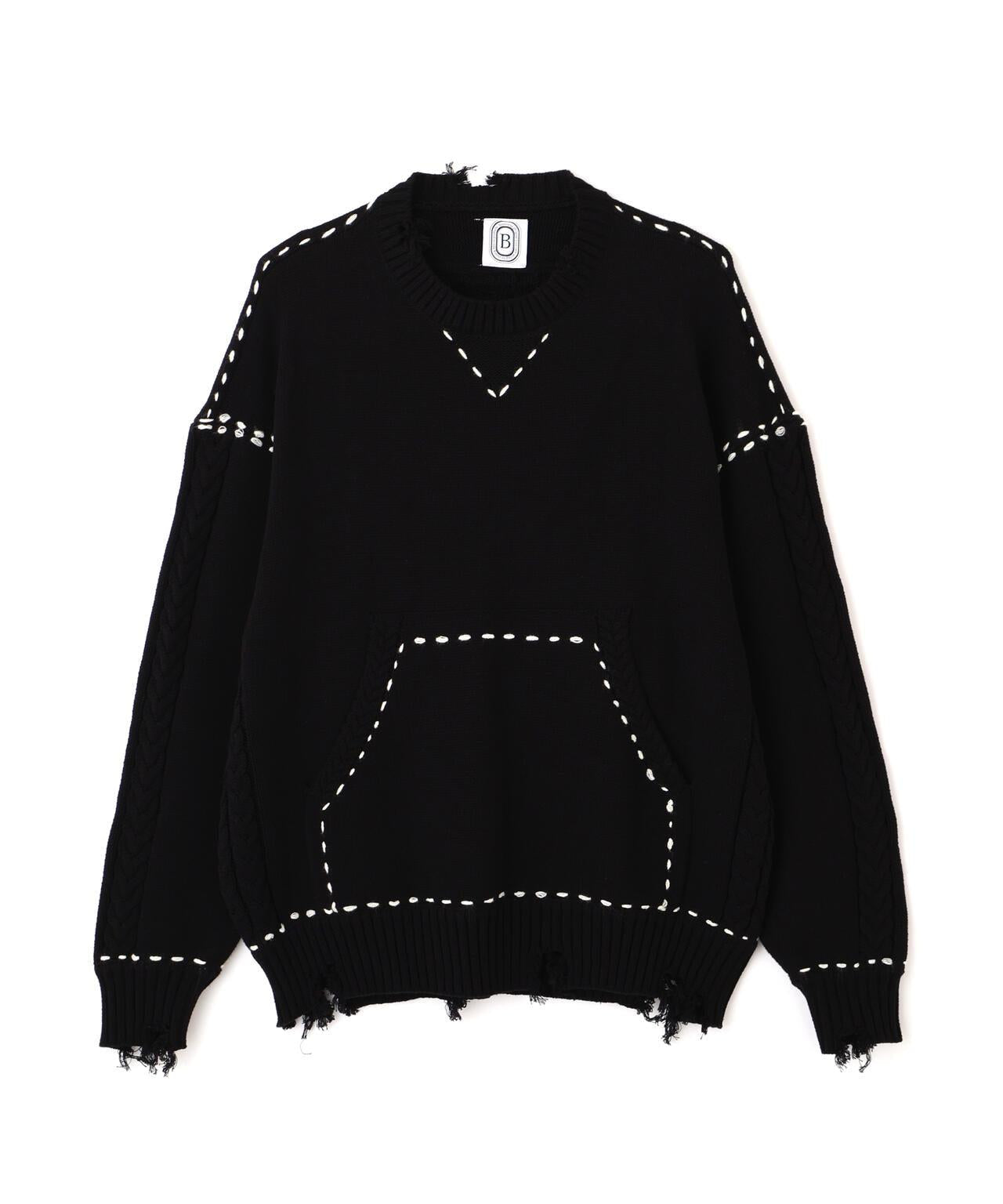B omnivore HANDSTITCH CABLE KNIT CN 手工縫線麻花針織圓領毛衣