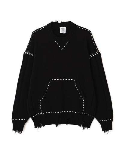 B omnivore HANDSTITCH CABLE KNIT CN 手工縫線麻花針織圓領毛衣