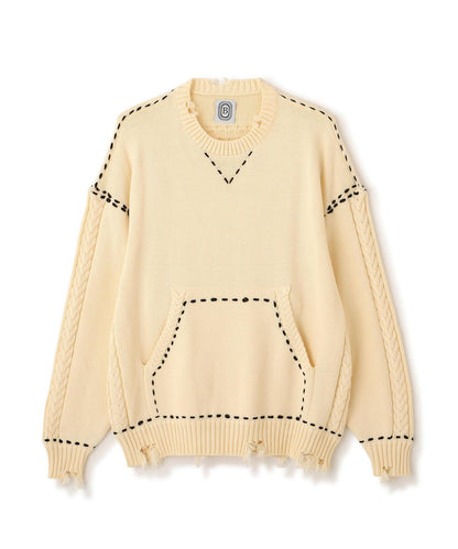 B omnivore HANDSTITCH CABLE KNIT CN 手工縫線麻花針織圓領毛衣