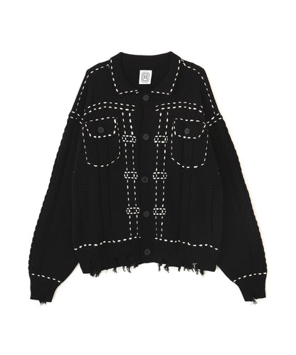 B omnivore/ビーオムニボー HANDSTITCH CABLE KNIT JKT 手工縫線麻花針織夾克