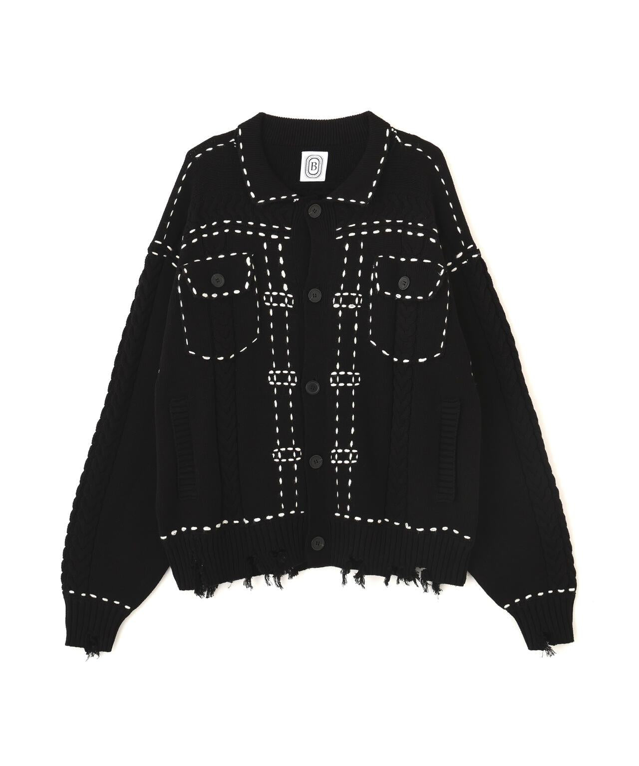 B omnivore/ビーオムニボー HANDSTITCH CABLE KNIT JKT 手工縫線麻花針織夾克