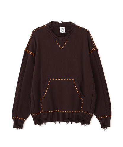 B omnivore HANDSTITCH CABLE KNIT CN 手工縫線麻花針織圓領毛衣