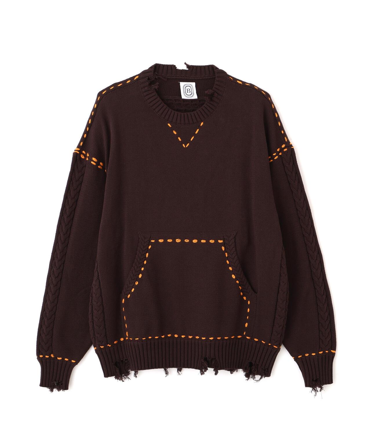 B omnivore HANDSTITCH CABLE KNIT CN 手工縫線麻花針織圓領毛衣