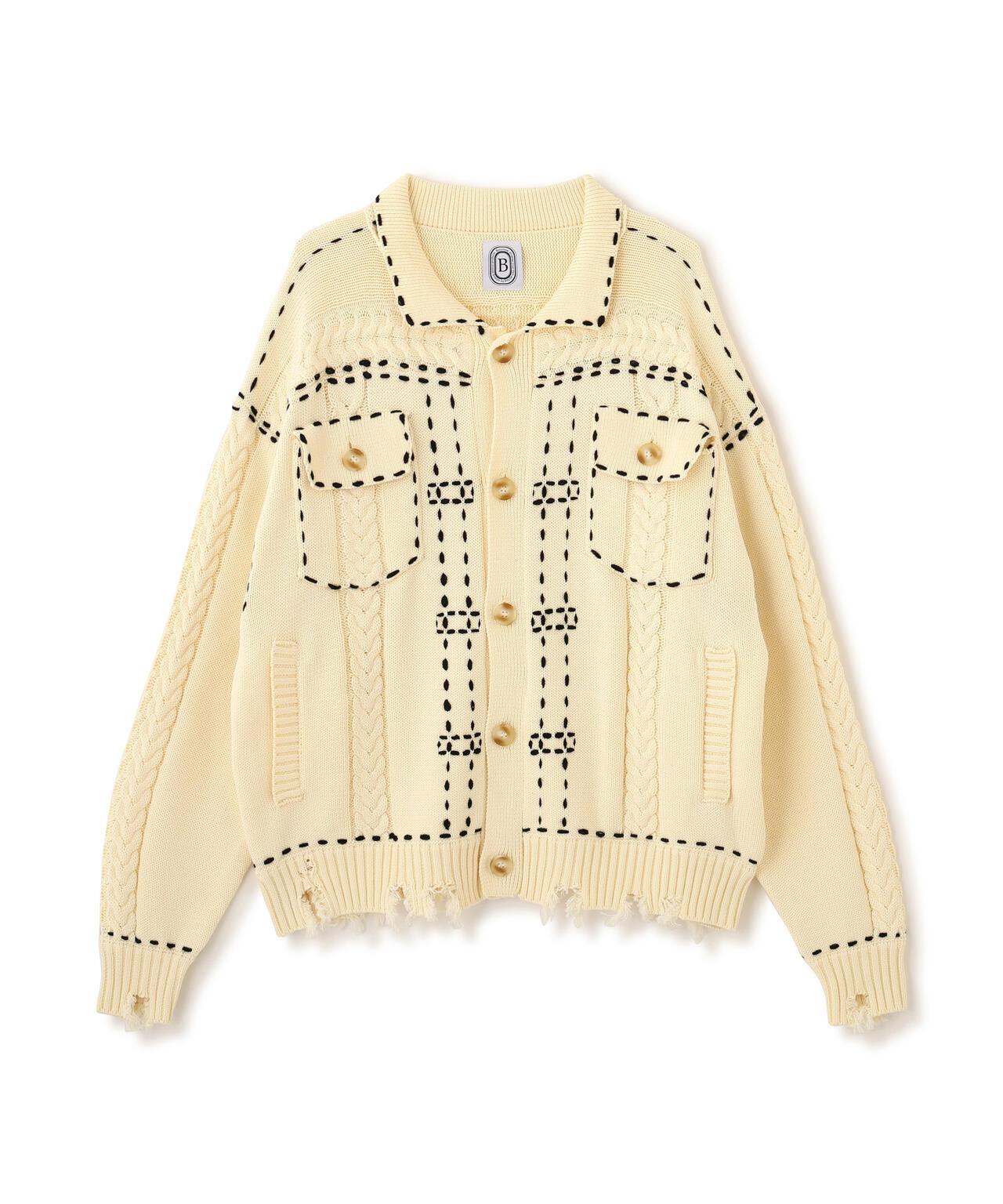 B omnivore/ビーオムニボー HANDSTITCH CABLE KNIT JKT 手工縫線麻花針織夾克