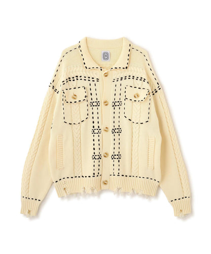 B omnivore/ビーオムニボー HANDSTITCH CABLE KNIT JKT 手工縫線麻花針織夾克