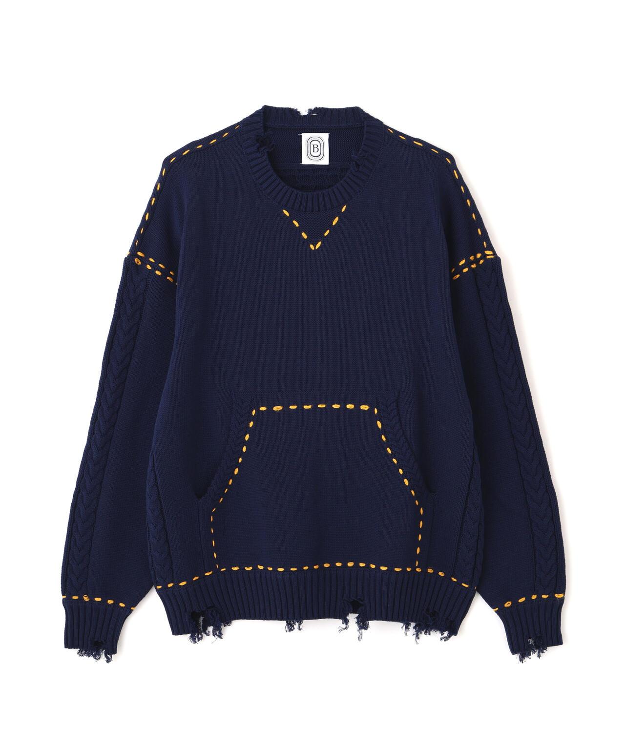 B omnivore HANDSTITCH CABLE KNIT CN 手工縫線麻花針織圓領毛衣