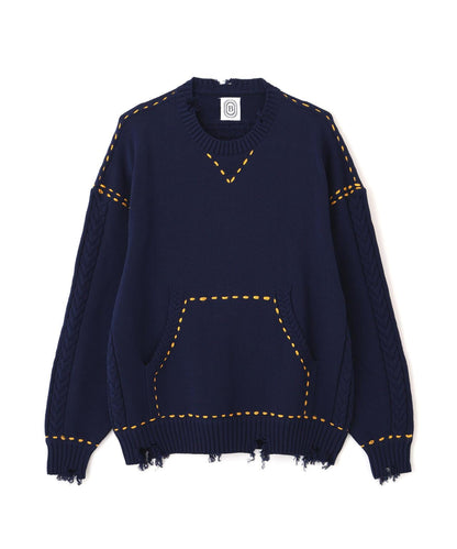 B omnivore HANDSTITCH CABLE KNIT CN 手工縫線麻花針織圓領毛衣