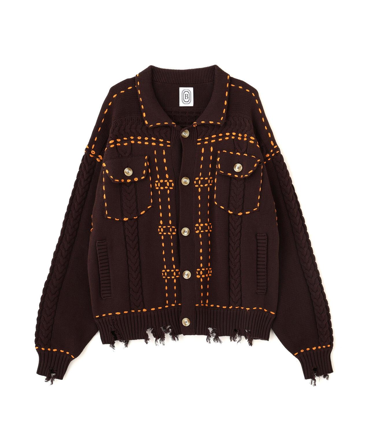 B omnivore/ビーオムニボー HANDSTITCH CABLE KNIT JKT 手工縫線麻花針織夾克
