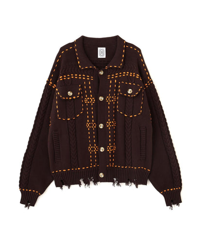 B omnivore/ビーオムニボー HANDSTITCH CABLE KNIT JKT 手工縫線麻花針織夾克