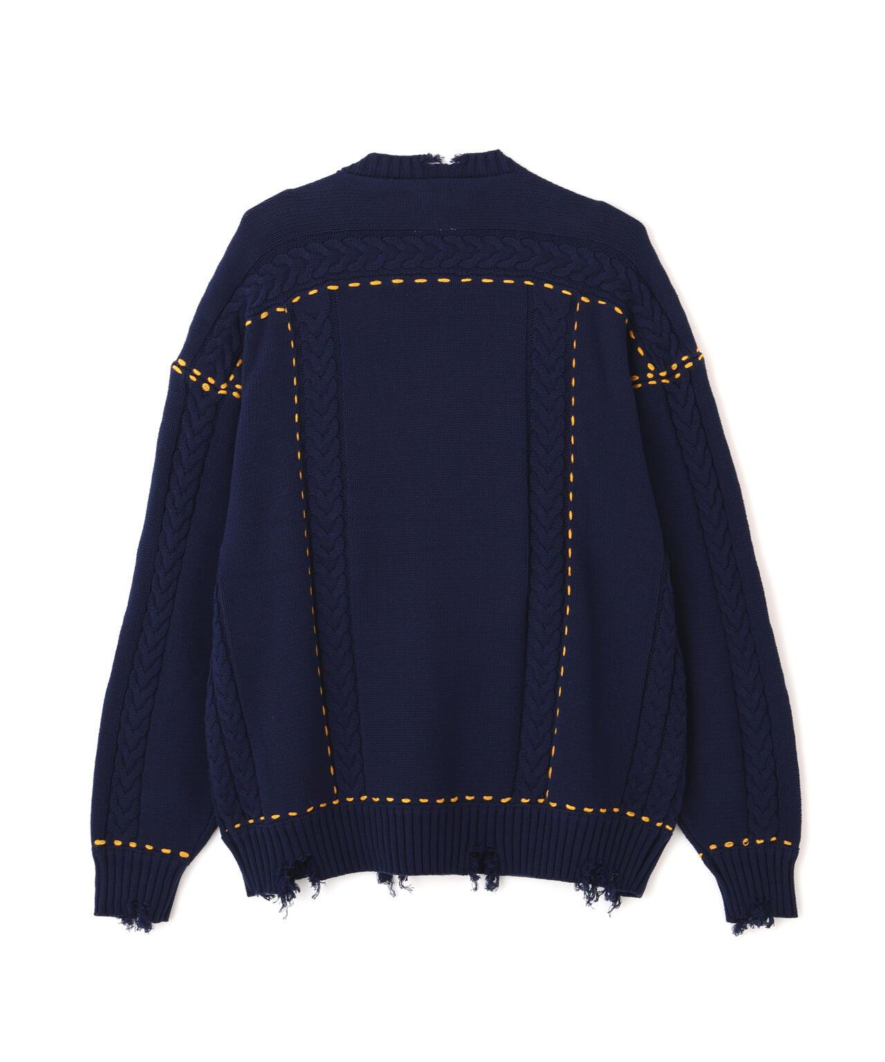 B omnivore HANDSTITCH CABLE KNIT CN 手工縫線麻花針織圓領毛衣