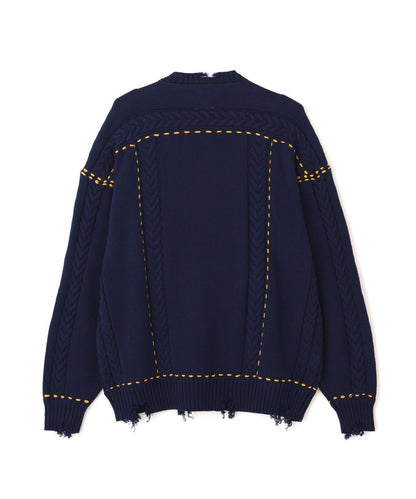 B omnivore HANDSTITCH CABLE KNIT CN 手工縫線麻花針織圓領毛衣