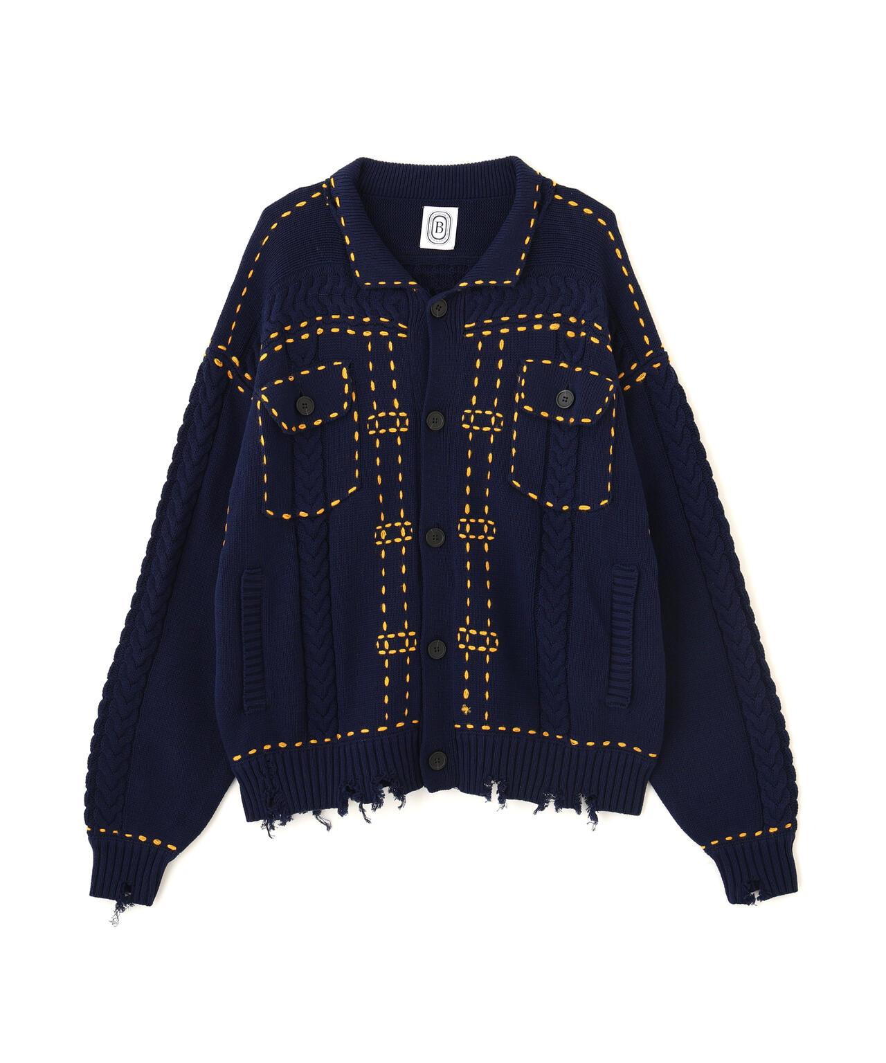 B omnivore/ビーオムニボー HANDSTITCH CABLE KNIT JKT 手工縫線麻花針織夾克