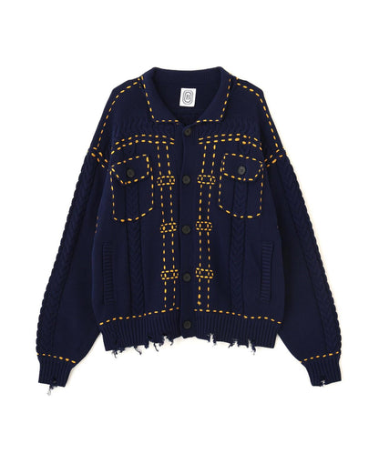 B omnivore/ビーオムニボー HANDSTITCH CABLE KNIT JKT 手工縫線麻花針織夾克