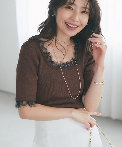 【La boutique BonBon】UV防曬蕾絲前後兩穿亮絲羅紋針織衫