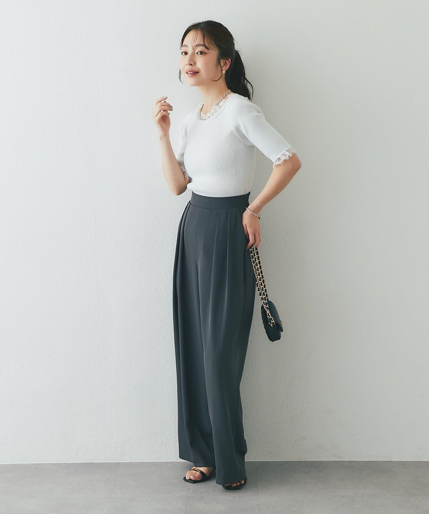【La boutique BonBon】UV防曬蕾絲前後兩穿亮絲羅紋針織衫
