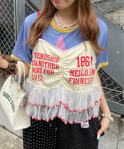 HELLO.SANFRANCISCO 印花Logo薄紗吊帶背心