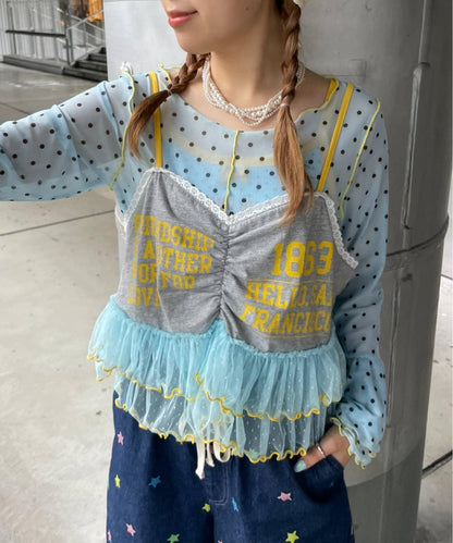 HELLO.SANFRANCISCO 印花Logo薄紗吊帶背心