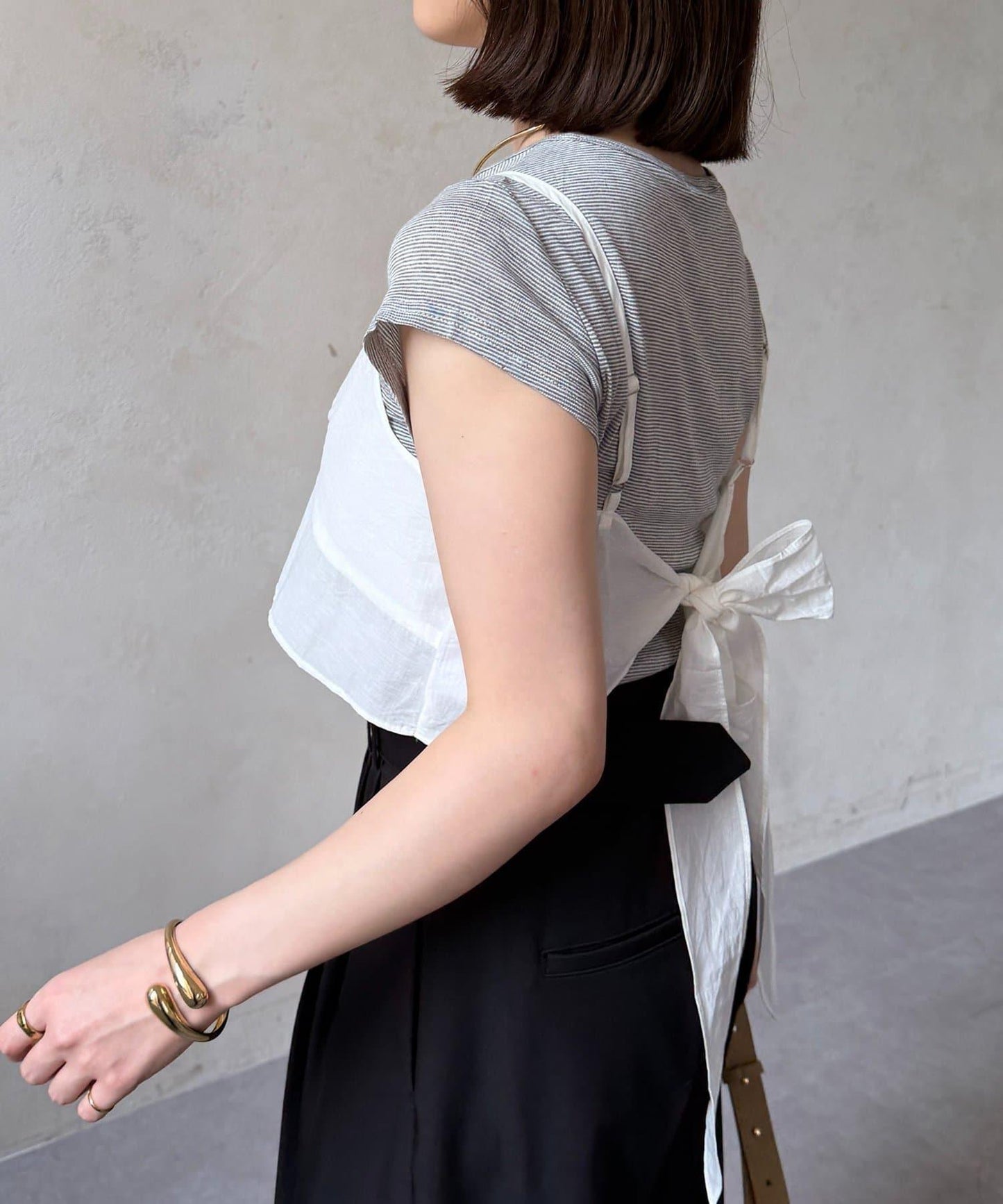 蝴蝶結抹胸拼接條紋T恤