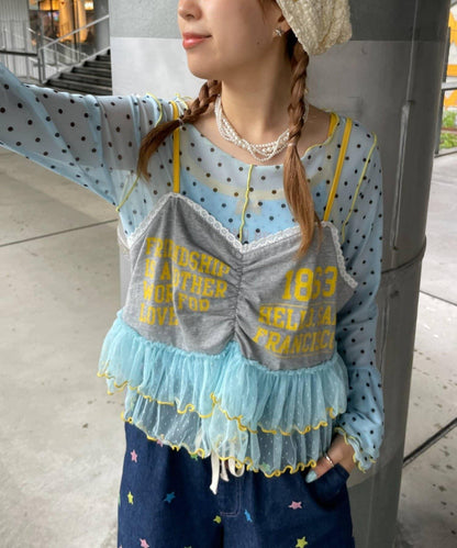 HELLO.SANFRANCISCO 印花Logo薄紗吊帶背心