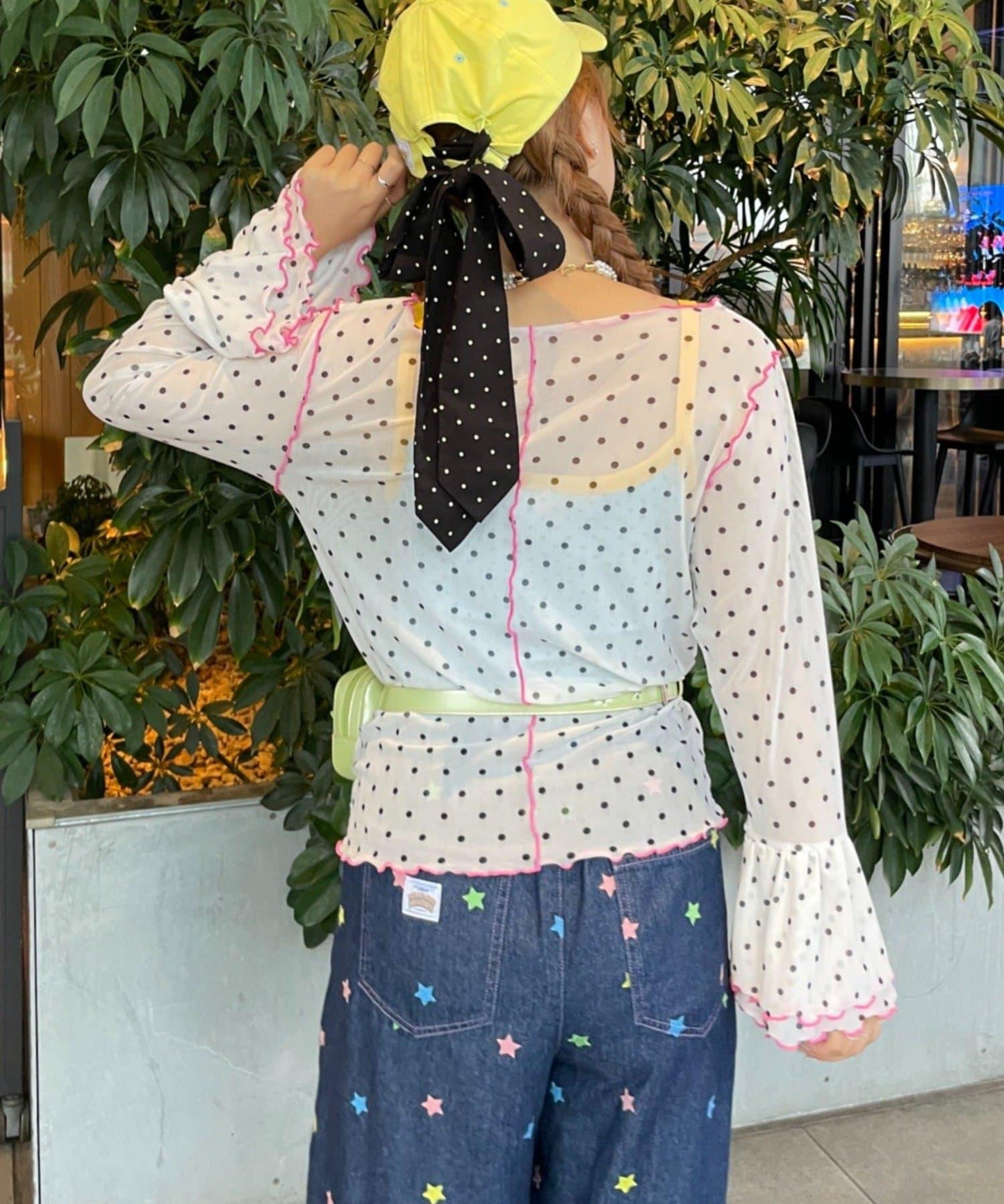 HELLO.SANFRANCISCO 鏤空波點荷葉邊T恤