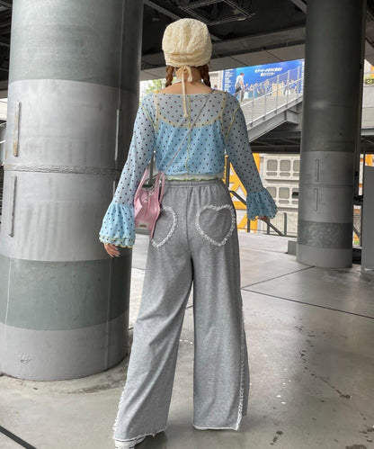 HELLO.SANFRANCISCO 鏤空波點荷葉邊T恤