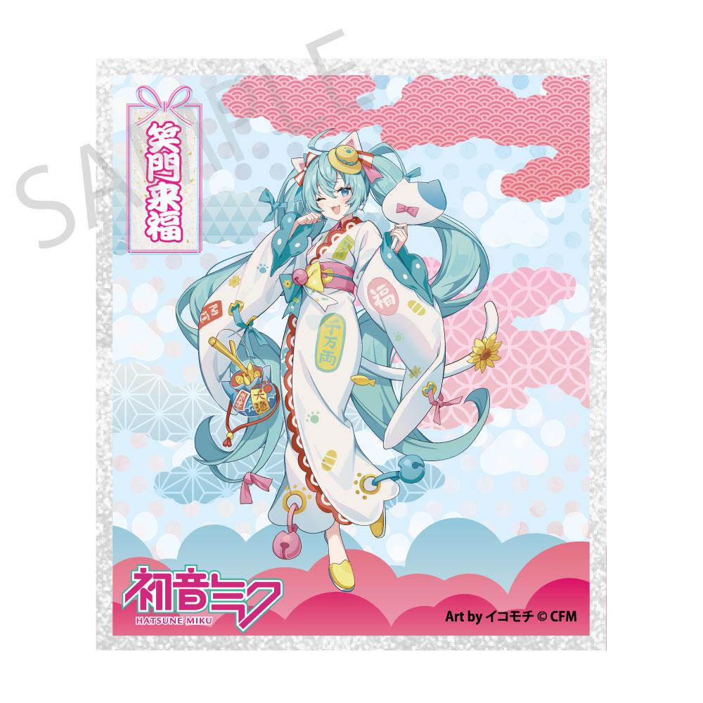 初音未來（初音未來）×招き貓×真夏の熊谷 亞克力色紙 白貓 Art by イコモチ