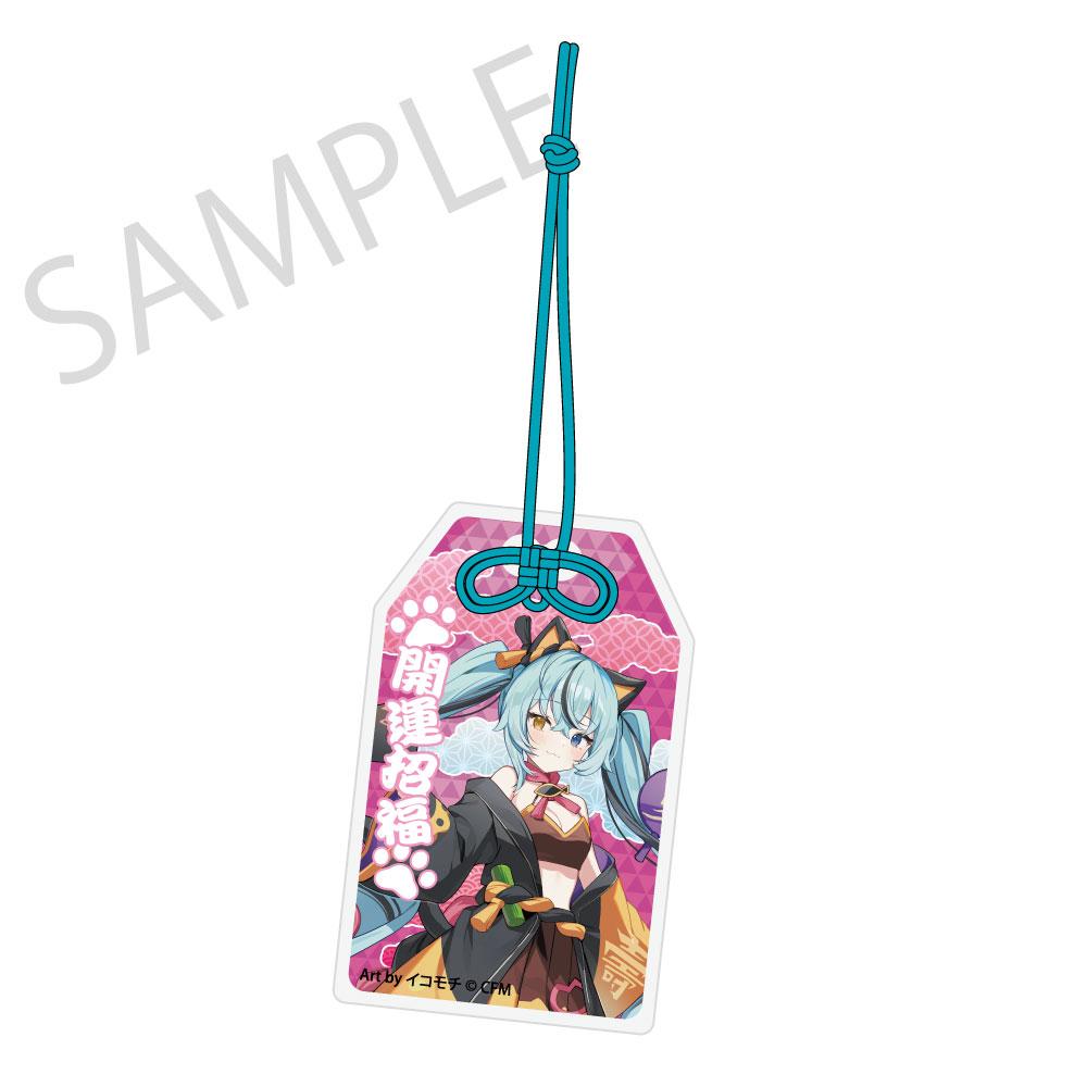 初音未來×招き貓×真夏の熊谷 御守風亞克力掛牌 初音未來 黑貓 Art by イコモチ