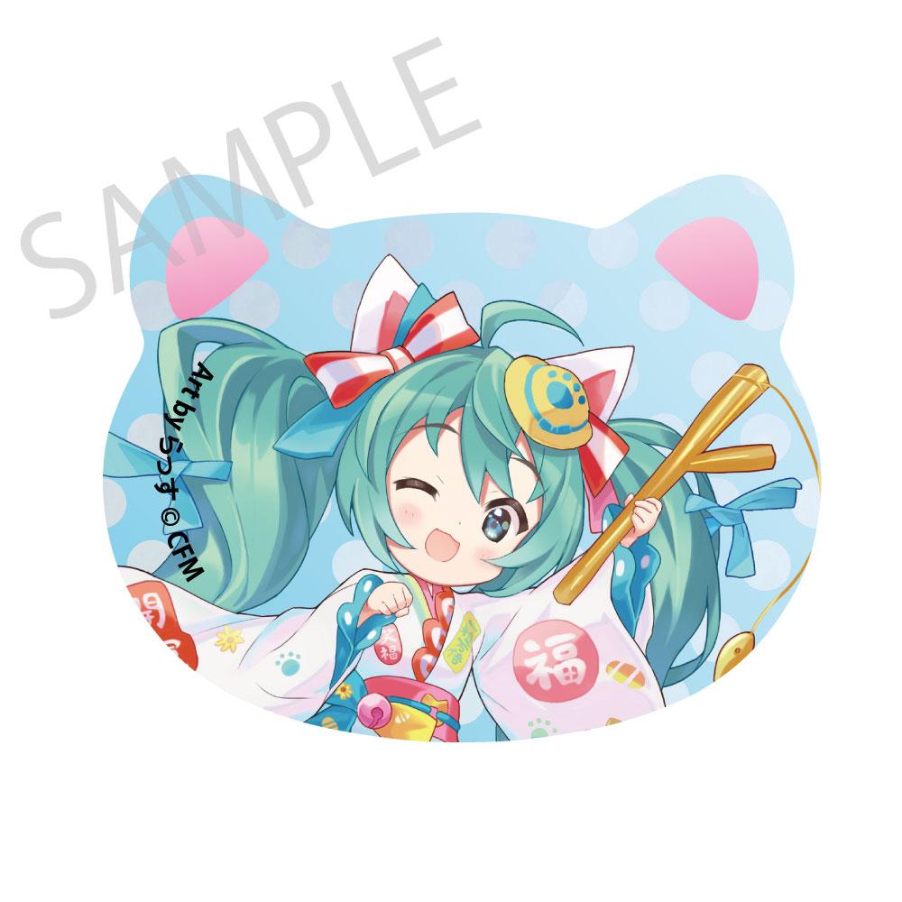 初音ミク（初音未來）×招き貓×真夏の熊谷 貓型徽章 白貓1 Art by らっす