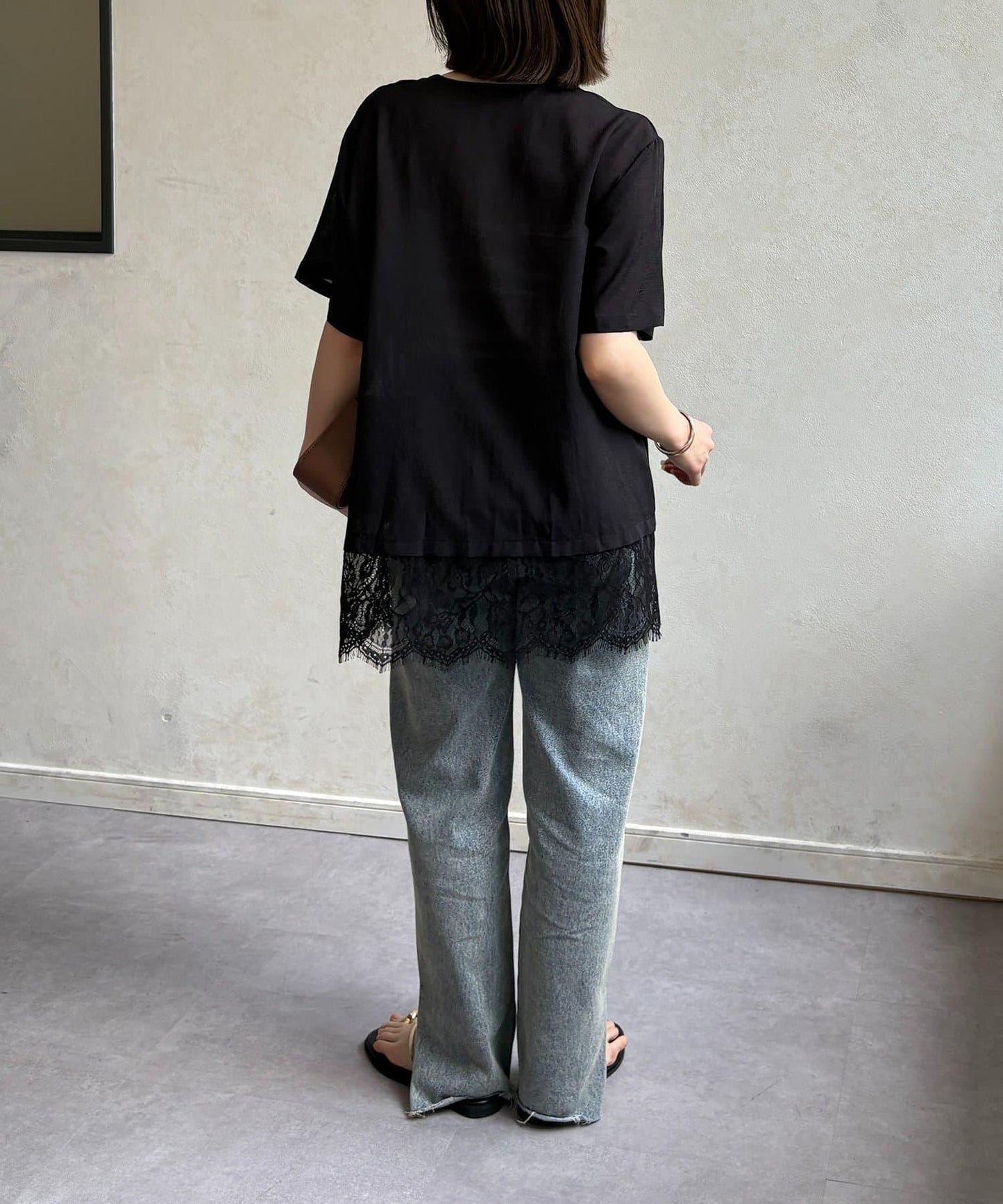 下襬蕾絲五分袖西裝外套