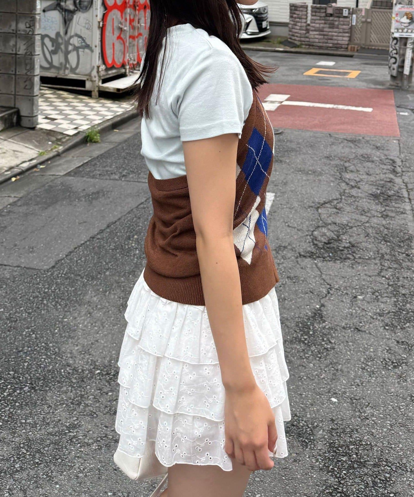 菱格紋掛脖針織背心